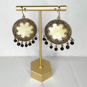 Antique Hold Tone Filigree Circle Earring Over Shell